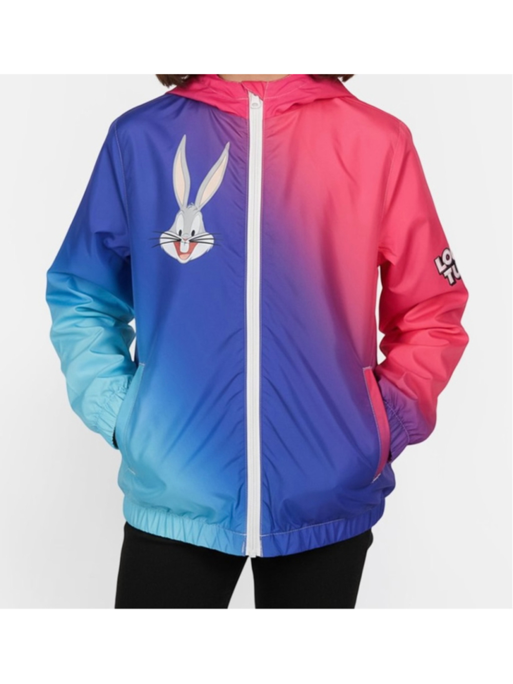 Looney tunes bugs bunny members only pink blue windbreaker zip up jacket 14/16
